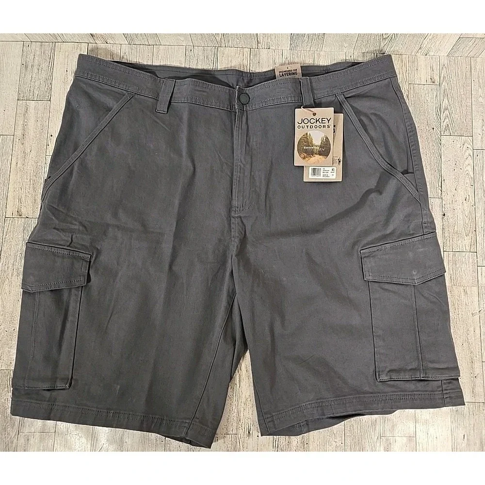 Jockey Rugged Cargo Shorts 42 Gray Turbodry Waistband 4-Way Stretch Pen Pocket